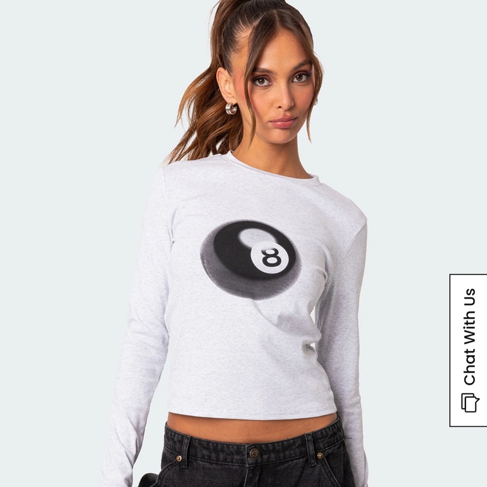 Edikted light Heather gray 8-Ball Graphic Long Sleeve Tee